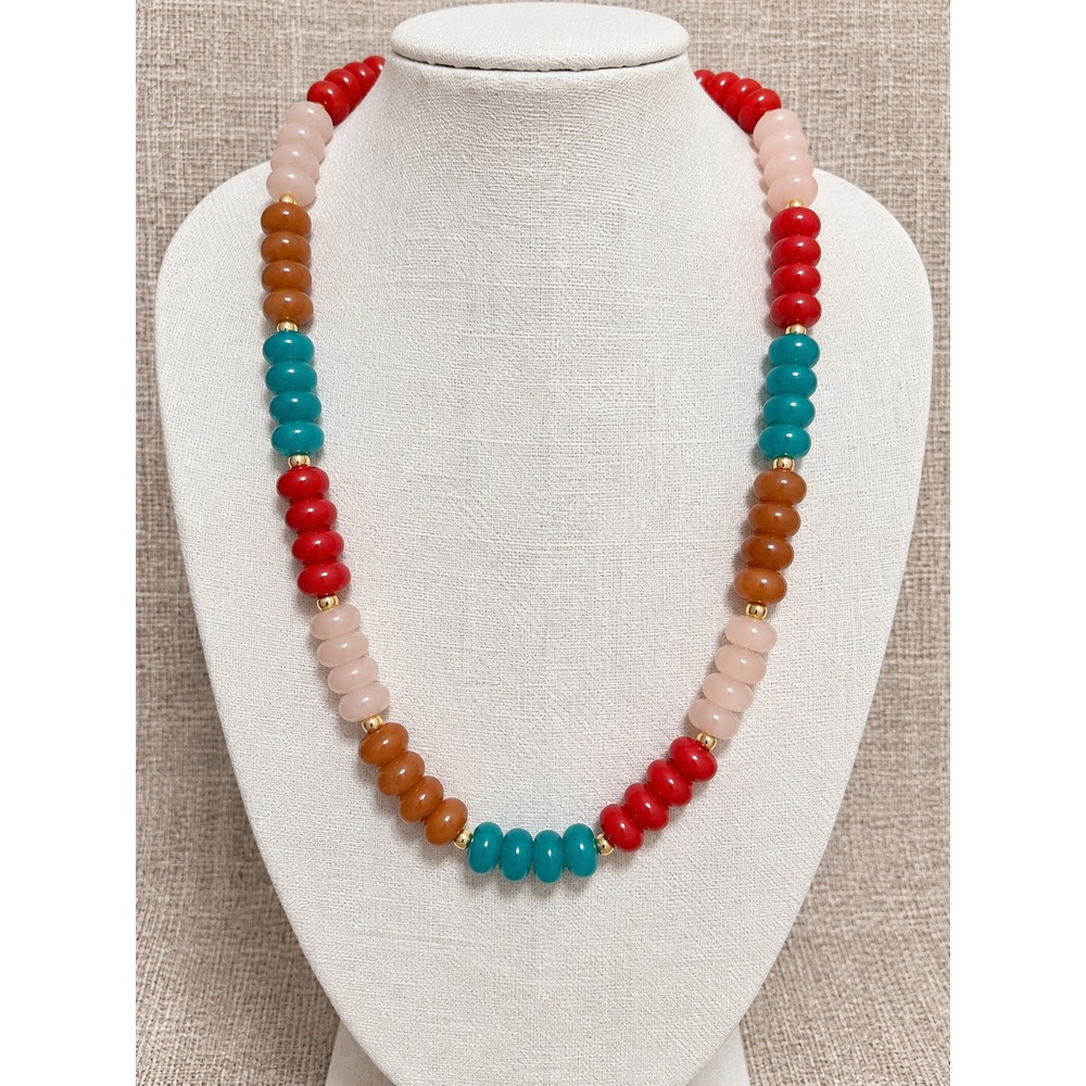 Turquoise Red Colorblock Dopamine Necklace Dyed Jade Statement Jewelry